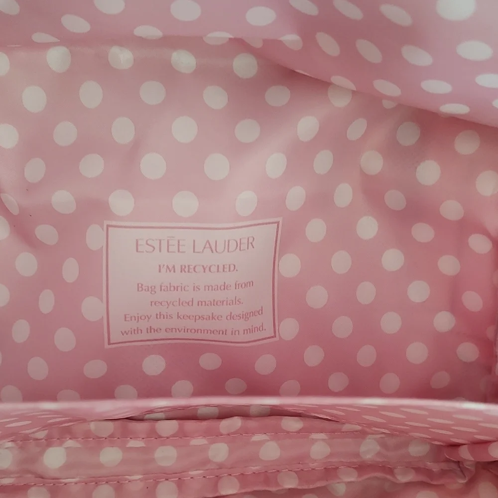 Este Lauder Liechtenstein Pink Polka Dot Tote and Cosmetic Bag. Like New!